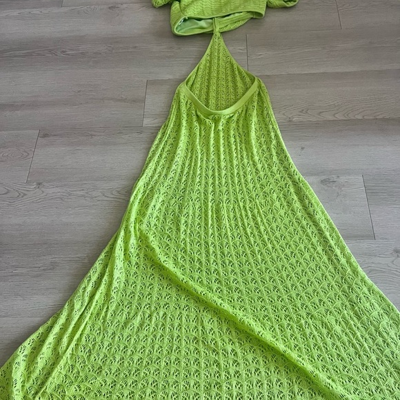 Lime Green Crochet Cutout  Maxi Dress Size Medium - Picture 6 of 10